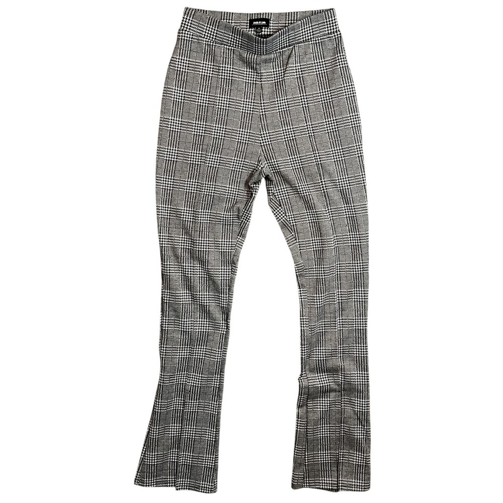 Ookie & Lala Women's M Plaid Pull-On Pants Black White Gray Glen Check Stretch